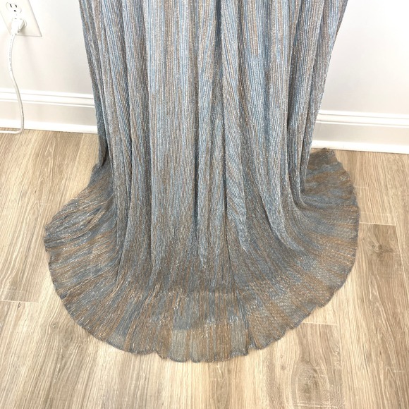 Mac Duggal Grecian Cold Shoulder Backless Gown In Golden Blue 26362 Size 14 New - Picture 13 of 16